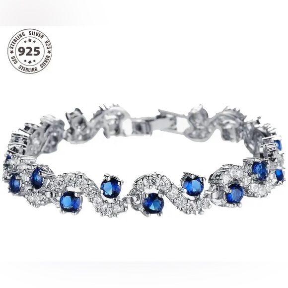 Elegant 925 Sterling Silver Colorful Gemstone Womens Bracelet Deep Blue & Silver - Picture 11 of 12